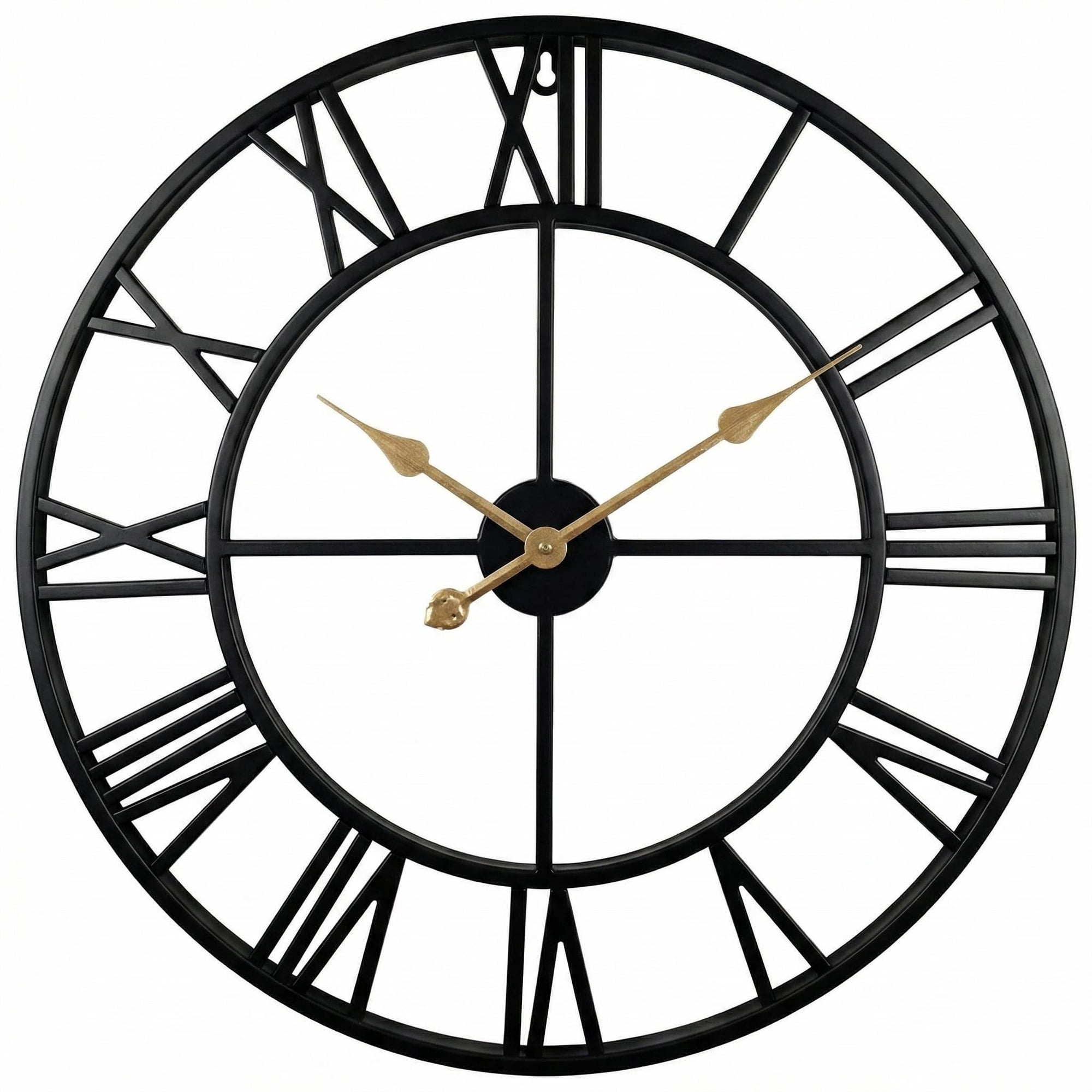 24 inch Black Cutout Large Metal Wall Clock, Steampunk Decorative Analog Clocks for Living Room Home Wall Decor