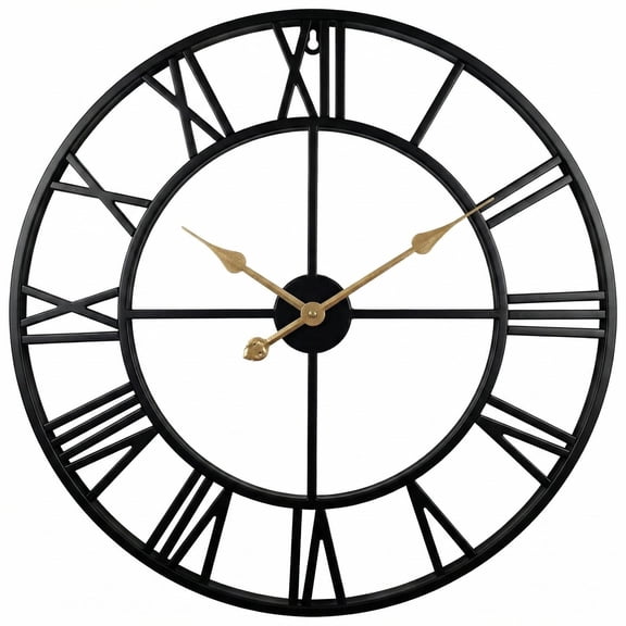 24 inch Black Cutout Large Metal Wall Clock, Steampunk Decorative Analog Clocks for Living Room Home Wall Decor