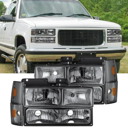 Nilight Headlight Assembly Compatible with 1988 1989 1990 1991 1992 1993 Chevrolet GMC C/K 1988-1993 Silverado Suburban Sierra Blazer Tahoe Yukon Smoke Housing Amber Reflector