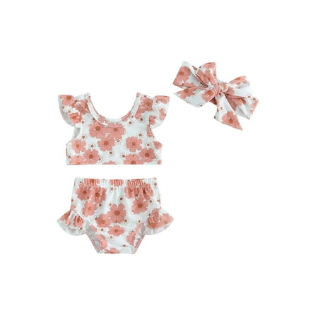

Qtinghua Infant Toddler Baby Girls Swimsuits Bathing Suit Bikini Sets Swimwear Beach Tops Shorts Headband 3 Piece Outfits Red 12-18 Months
