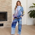thumbnail image 4 of Xixirimido Blue Marble Print Sweatsuits for Women Plus Size 2 Piece Outfit Long Sleeve Sweatshirt Wide Leg Sweatpants Fall Winter Fashion Lounge Set Tracksuit, Large, 4 of 7