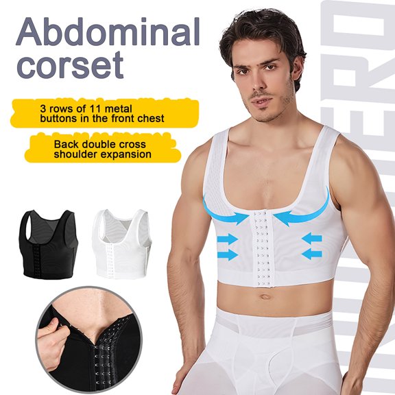KeShDi Shaperwear Tank Tops for Men Fitted Tops Yoga Men's Plastic Chest Vest Corset Chest Flat Chest Bandage Tight Body Shaper Underwear Black 2X