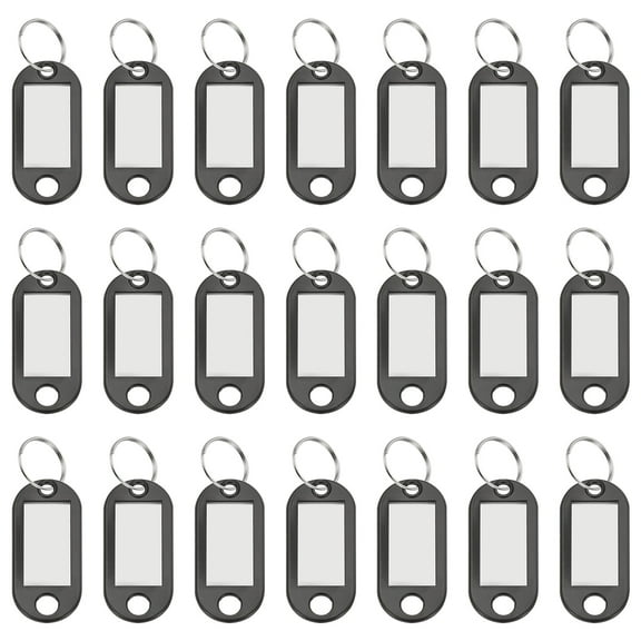Uxcell Plastic Key Tags with Split Ring Label Window Identifiers ID Keychain Tag for Name Luggage Black