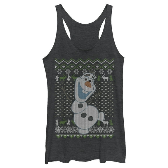Women's Frozen Ugly ChristmasOlaf Sven  Racerback Tank Top Black Heather Medium