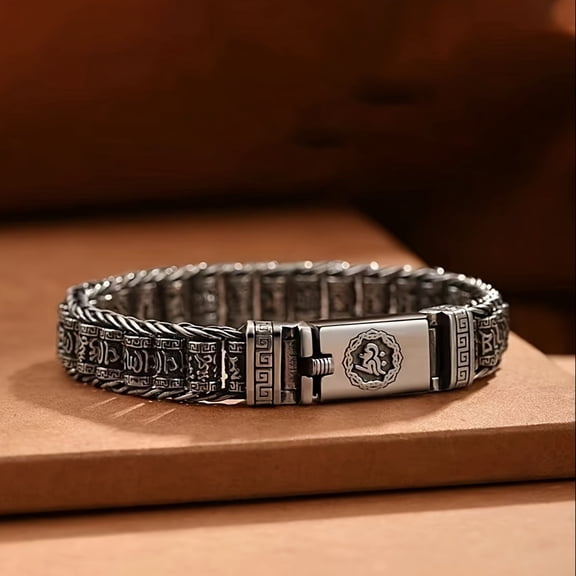 1pc Fashion Copper Tibetan Prayer Bracelet, Hand-Woven Lulu Tong Six-Character Mantra, Non-Magnetic Religious Jewelry for Men,18cm/7.09inch
