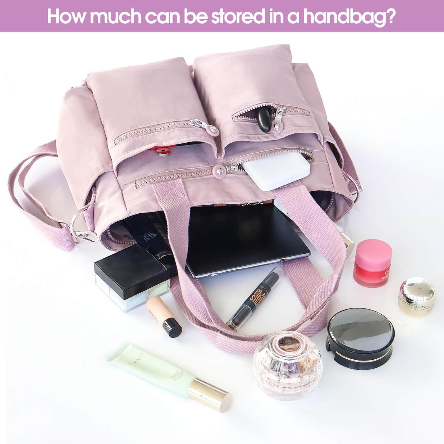 Canvas Tote Bag with Multi Zipper Pockets Crossbody Tote Bag for Women Large Shoulder Handbag Tote Bag with Compartments