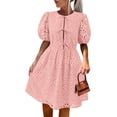 thumbnail image 1 of Vestido de verano KIRUNDO 2025, manga corta abullonada, ojales, rosa, 1 of 9
