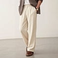 thumbnail image 4 of GINGTTO Men's Beige Linen-Blend Pleated Pants - Relaxed-Fit Trousers for Office & Casual Wear, 4 of 5