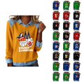 thumbnail image 1 of Mardi Gras Chemises à Manches Longues pour Femmes 2026 Mode Denim Patchwork Col à Revers Chandail en Molleton Graphique, 1 of 2