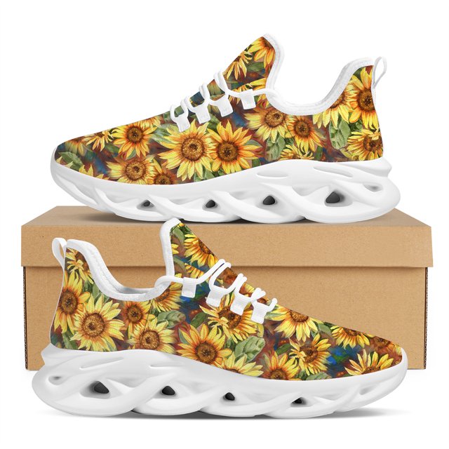 Zapatos vulcanizados Doginthehole con bonito estampado de girasol amarillo para mujer, zapatillas ligeras y cómodas, planos con cordones para mujer
