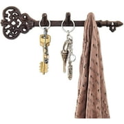 Comfify Decorative Wall Mounted Key Holder - Vintage Key with 3 Hooks - Wall Mounted - Rustic Cast Iron - 11 x 2.8”- with Screws and Anchors (Rust Brown)