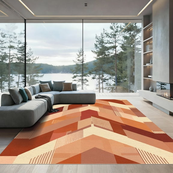 ODIKA 4'x6' Machine Washable Non-Slip Area Rug, Geometric Burnt Orange High Traffic Rug, Orange, 1096283