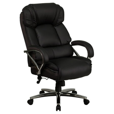 Sharp Series Leather - Flash Furniture HERCULES Series 500 lb Capacity Big and Tall Black Leather Executive Swivel Office Chair with Padded Leather Chrome Arms
