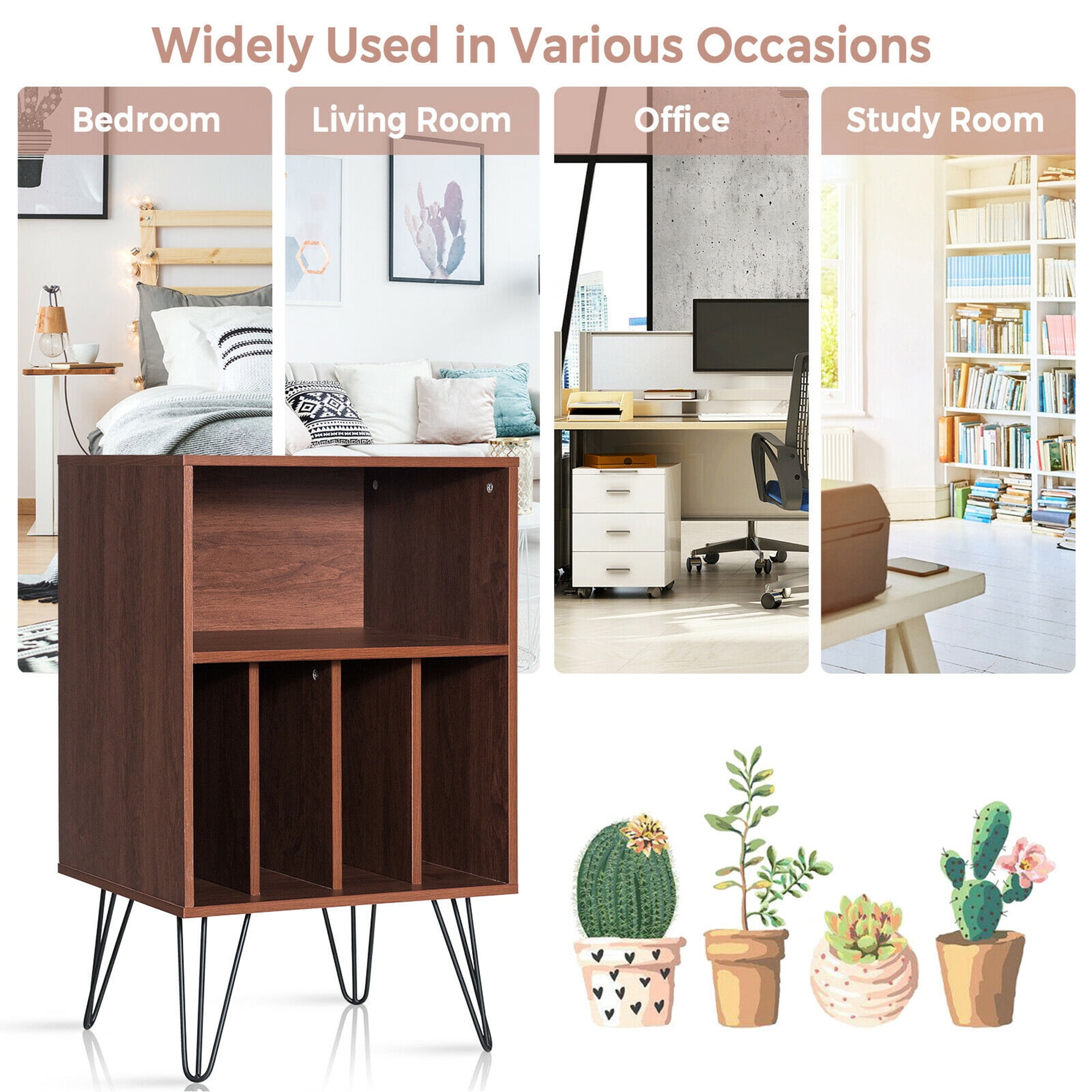 Gymax File Cabinet Display Bookshelf Bedroom with Split Storage Standing