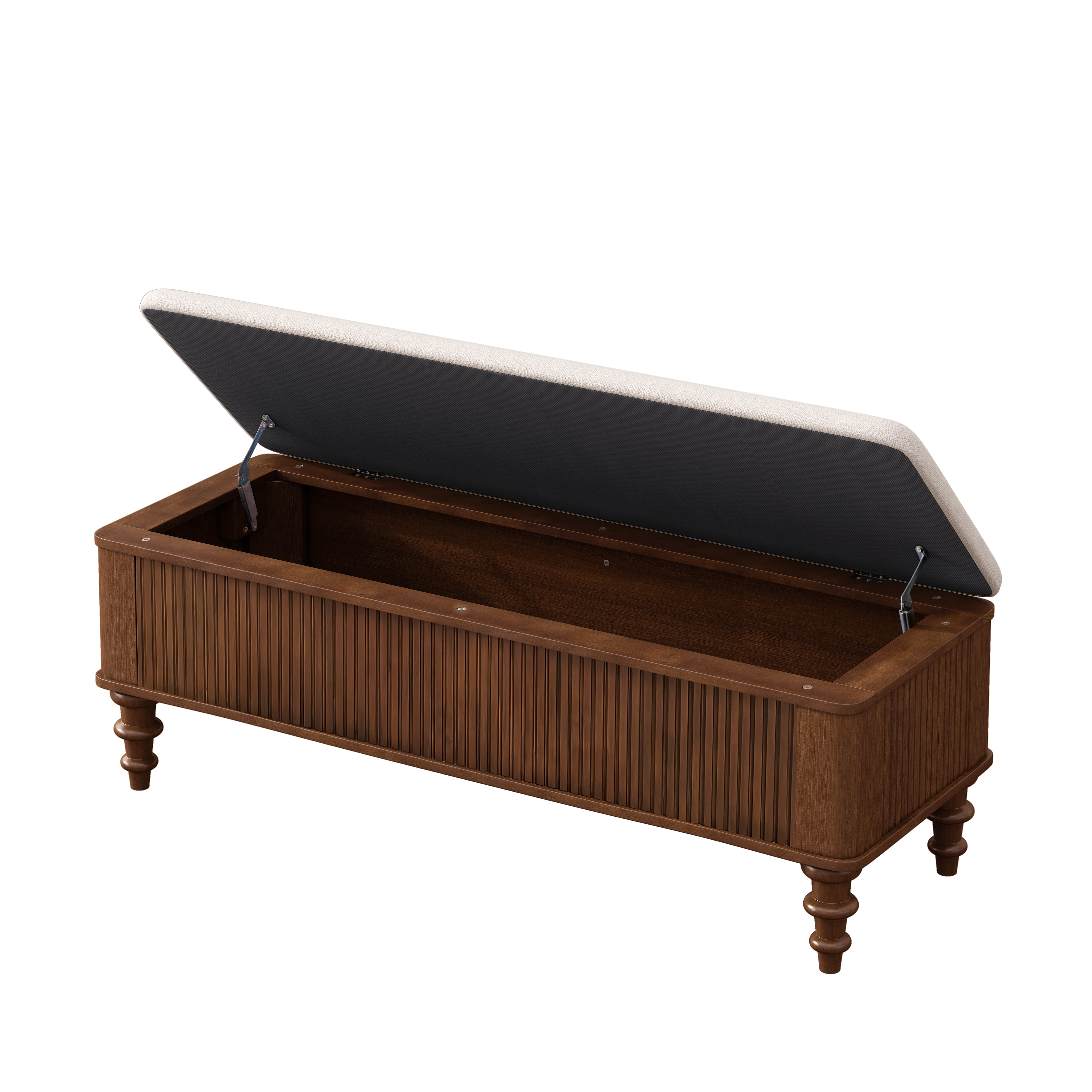50.8" Storage Ottoman Bench, Solid Rubberwood Bed End Bench with Linen Seat, Storage Bench for Bedroom, Entryway Shoe Organizer for Bedroom, Living Room, Entryway, Closet, Walnut