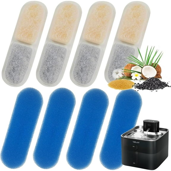 BELLA & PAL 4 Pack Pet Fountain Replacement Filters, Multiple Filtration for 142oz/4.2L Wireless Pet Water Fountain Filter, 2 Months Set of Replacement Filters