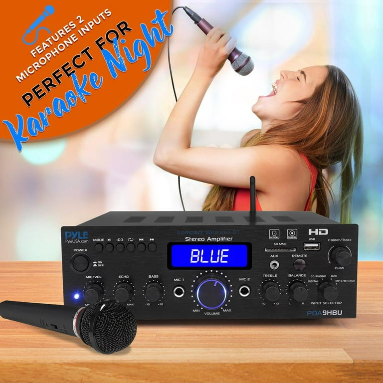 Pyle Wireless Bluetooth Home Power Amplifier - 200 Watt Audio Stereo  Receiver w/USB Port, AUX in, FM Radio, 2 Karaoke Microphone Input, Remote -  Home