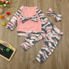 Binmer Newborn Toddler Baby Girls Boys Camouflage Bow Tops Pants Outfits Set Clothes