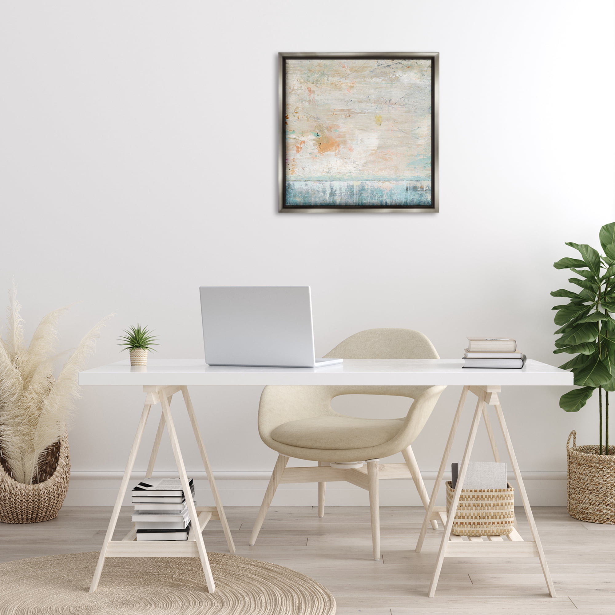 Stupell Industries Rustic Abstract Paint Strokes Abstract Painting Gray Floater Framed Canvas Art Print Wall Art, 25 x 25