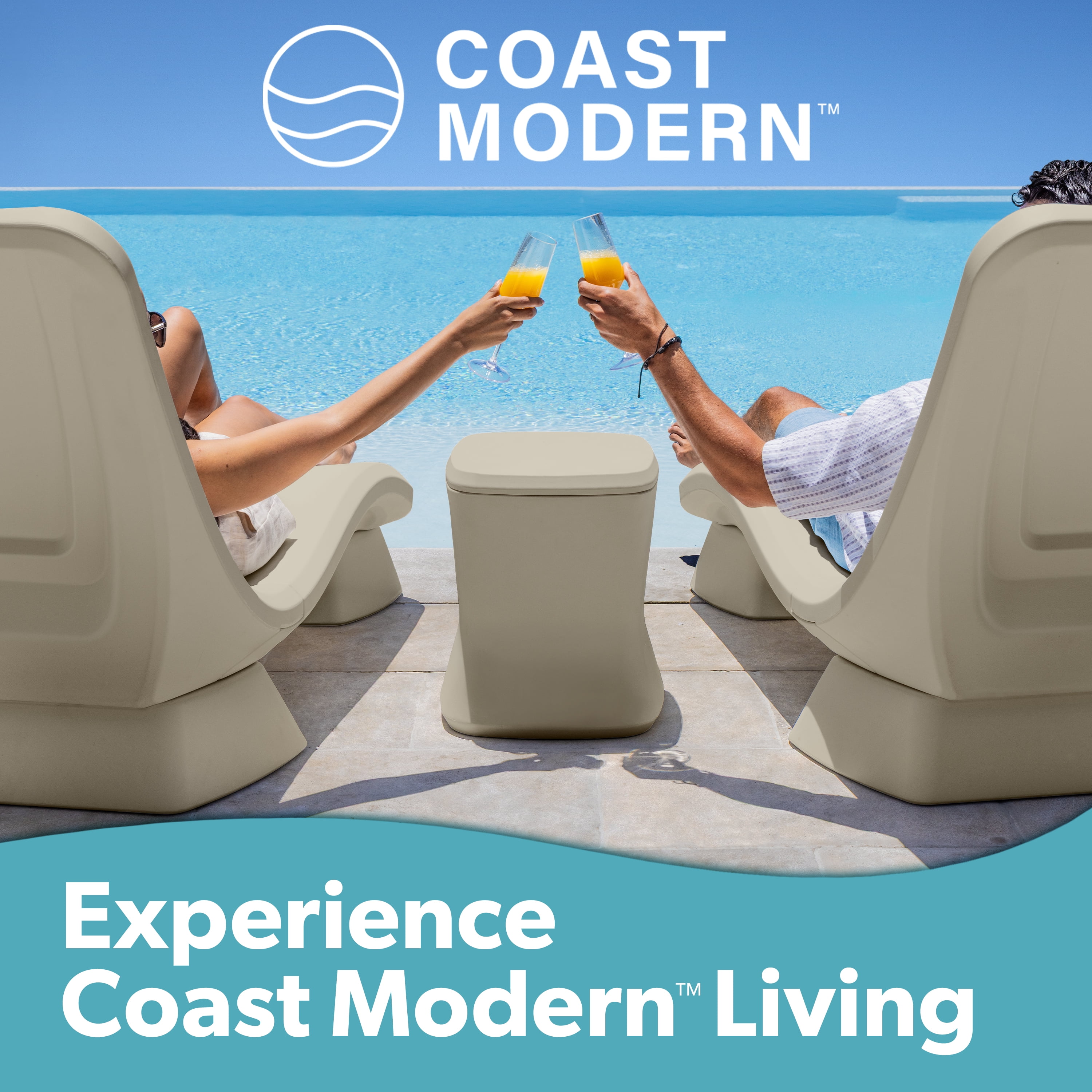 Coast Modern Outdoor Side Table Cooler - 2 in 1 Patio Decor Storage Table & Ice Chest - 25 QT - Sand