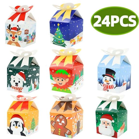 Christmas Treat Boxes Christmas Kraft Cookie Boxes Party Paper Treat Candy Boxes for Christmas Favor 24Pcs