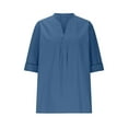thumbnail image 6 of Fanxing Summer Linen Work Tops for Women Trendy 3/4 Sleeve Shirts Henley V Neck Tunic Blouses Navy,S, 6 of 9
