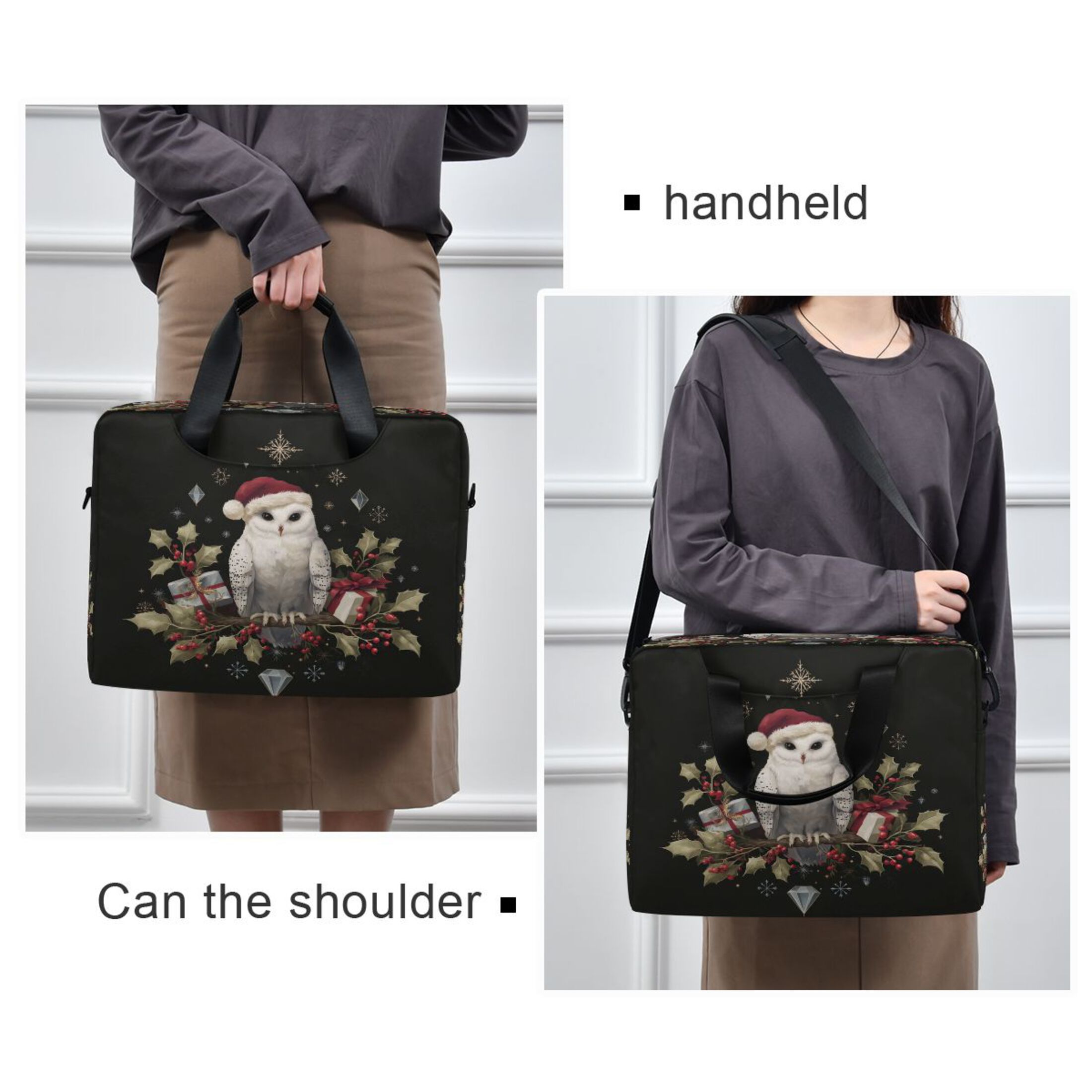 Laptop Bag Laptop Briefcase 15.7 x 3 x 11.8 Inches Laptop Bag Briefcases Laptop Storage Travel Laptop Bag Work Laptop Bag Magical Christmas Black Owl