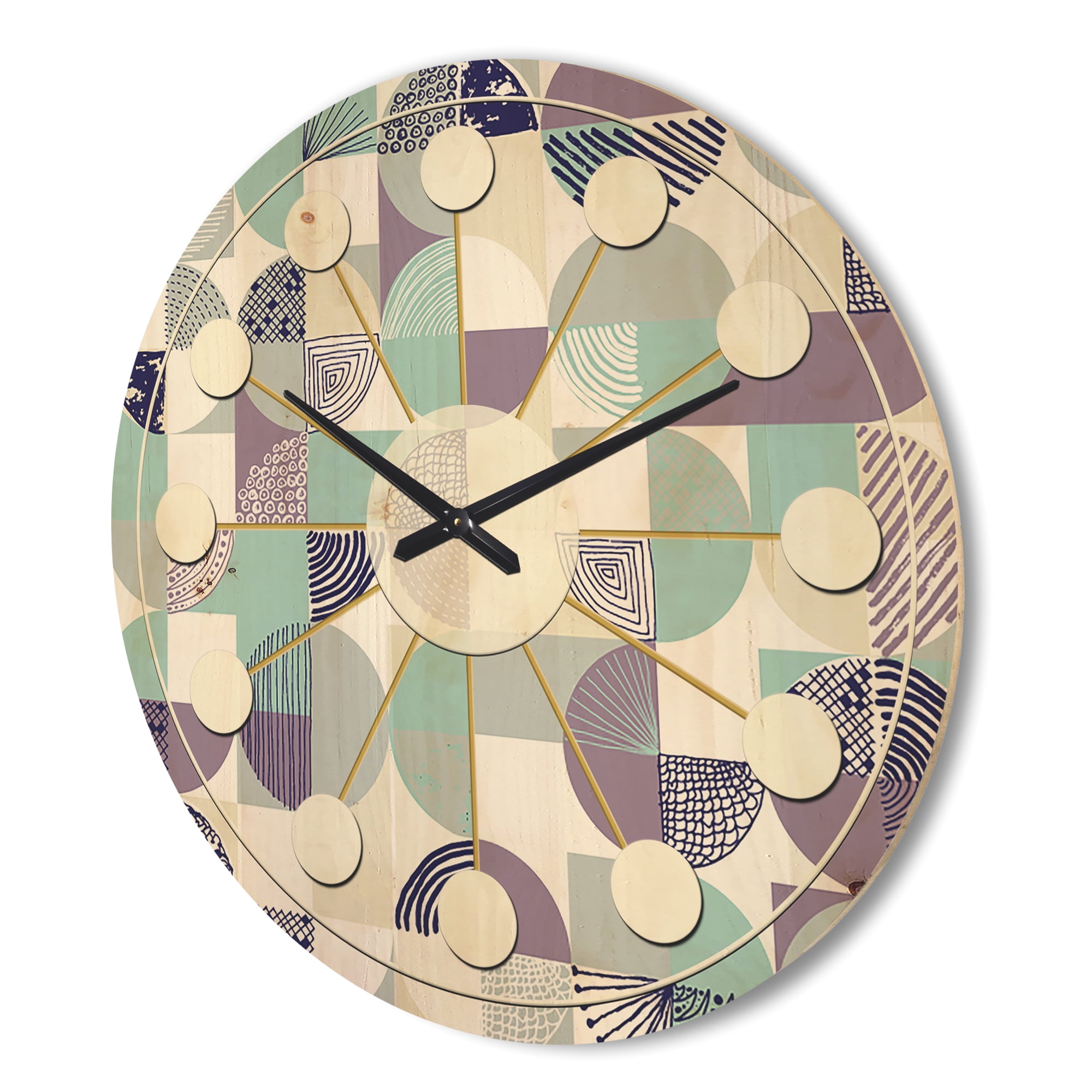 Designart 'Geometrical Retro Design XV' Mid-Century Modern Wood Wall Clock