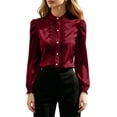 thumbnail image 4 of Gamivast Women's Chiffon Blouses Long Puff Sleeve Button Down Shirts Stand Collar Casual Flowy Tops with Lace Trim Elegant Dressy Fall Work Office Clothes, 4 of 7