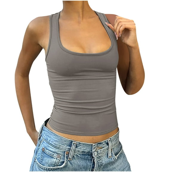 AherBiu Crop Tops for Women Racerback Workout Tank Top Square Neck Stretch Slim Fitted Going out Tops for Women