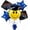 Blue Dazzeloon Star & Black Mylar Balloons, variant on PMU Graduation Smiley Face Balloon Bouquet – Green Star & Black Mylar Balloons, Graduation Bouquet, Mylar Balloon for Grad Party Decor, College High School Graduations & Celebration Supplies