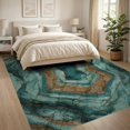 thumbnail image 3 of ODIKA 8'x10' Ultra-Soft Area Rug, Turquoise Teal Orange Inspired Concentric Flowing Motifs Beige None Washable, Bare feet friendly, Silk-Touch for Bedroom, Under Sectional, 3 of 7