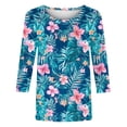 thumbnail image 6 of Jsaierl 3/4 Sleeve Tops for Women Summer Round Neck Shirts Trendy Print Ladies Blouses Workout Loose Fit Tunic Top S-5XL, 6 of 6