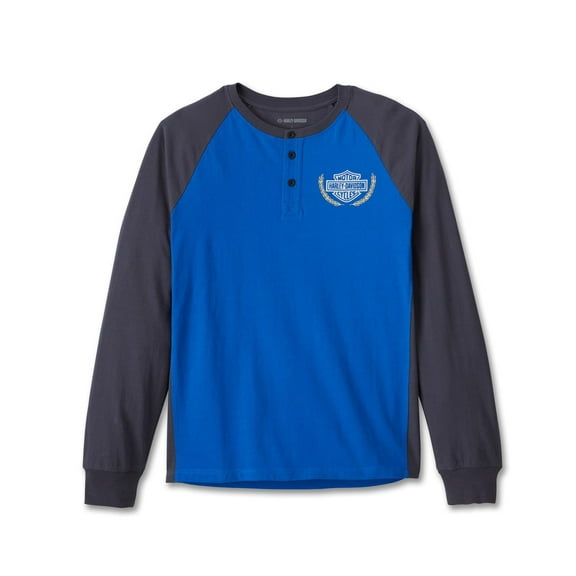 Harley-Davidson Men's Trophy Bar & Shield Long Sleeve Henley Shirt, Blue - 96435-24VM