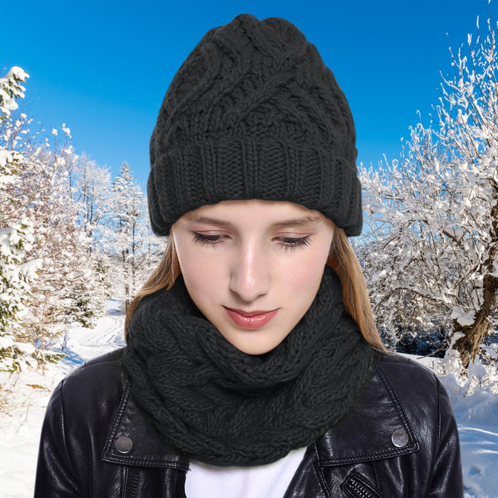 Fashion Hats Womens Winter Hat Slouchy Beanie Snow Knit Skull Cap With  Circle Scarves 