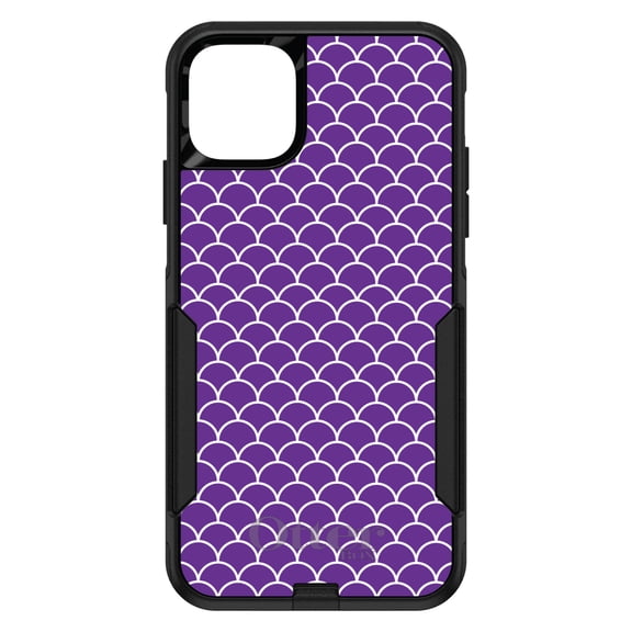 DistinctInk OtterBox Commuter Custom Case for Apple iPhone 15 (6.1" Screen) - Purple White Scalloped Pattern - Slim Profile Design