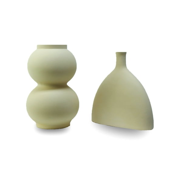 Home Breezes Ceramic Modern Vase for Home Decor, White Geometric Decorative Vases, Set of 2 Elegant Vases for Living Room, Mantel, Table, Shelf, Office Decoration, 8 inch.