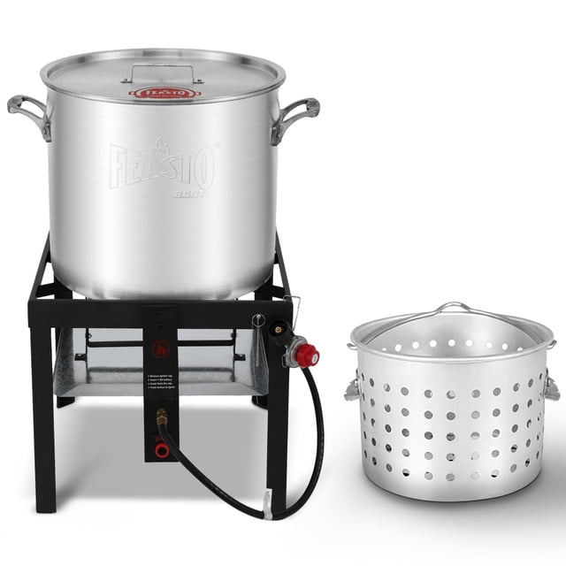 Olla para hervir mariscos Feasto de 80 QT con kit de quemador de 100,000 BTU