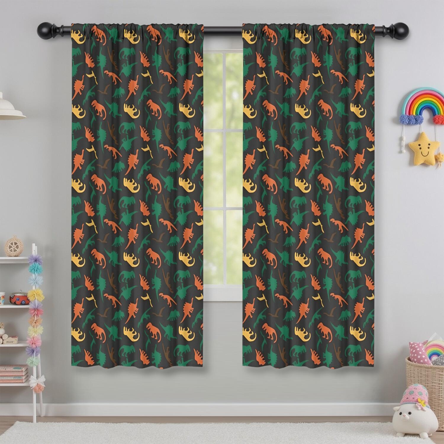 Blackout Kids Curtains,Colorful Camouflage Dinosaurs Pattern Childrens Insulated Curtains Set Of 2,Bedroom Essentials,Toddler Room Decor 42"x63"