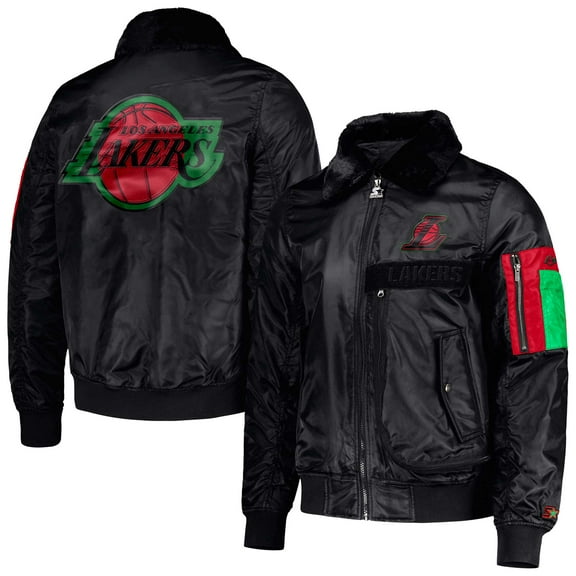 Men's Starter x Ty Mopkins Black Los Angeles Lakers Black History Month Satin Full-Zip Jacket