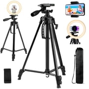 56" Tripod Stand, Portable Cellphone Tripod for iPhone Tablet, Camera Tripod with Travel Bag and Phone Holder, Black