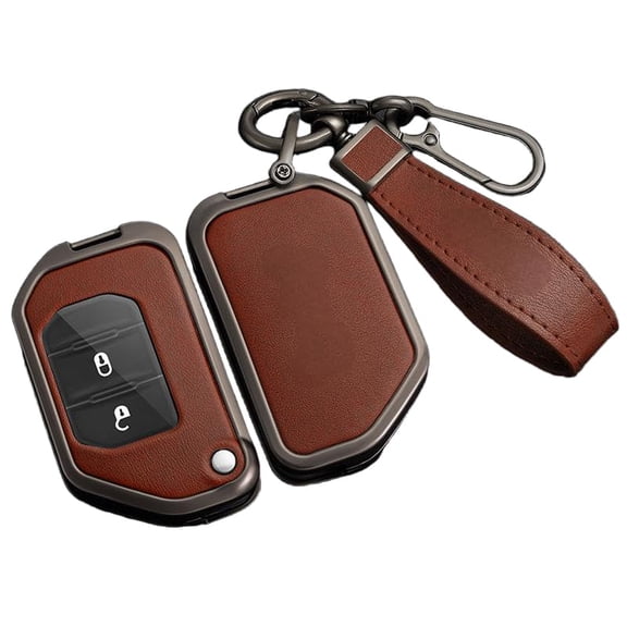 for Jeep Key Fob Cover, Leather Zinc Alloy Key Fob Case for 2018-2025 Wrangler JL JLU Rubicon, 2020-2025 Gladiator JT Sahara JLU Flip Key Fob