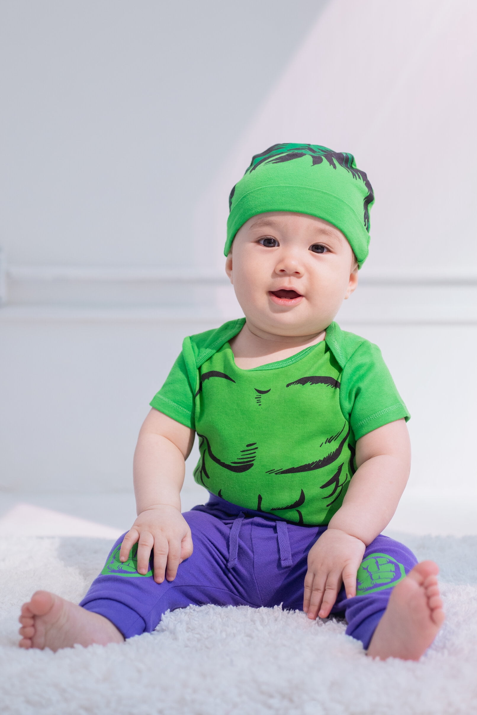 Marvel Avengers Hulk Newborn Baby Boys Bodysuit Pants and Hat 3 Piece Outfit Set Newborn to Infant