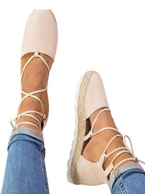 Wodstyle - Women's Ladies Flat Wedge Espadrille Lace Tie up Sandals Platform Summer Shoes 