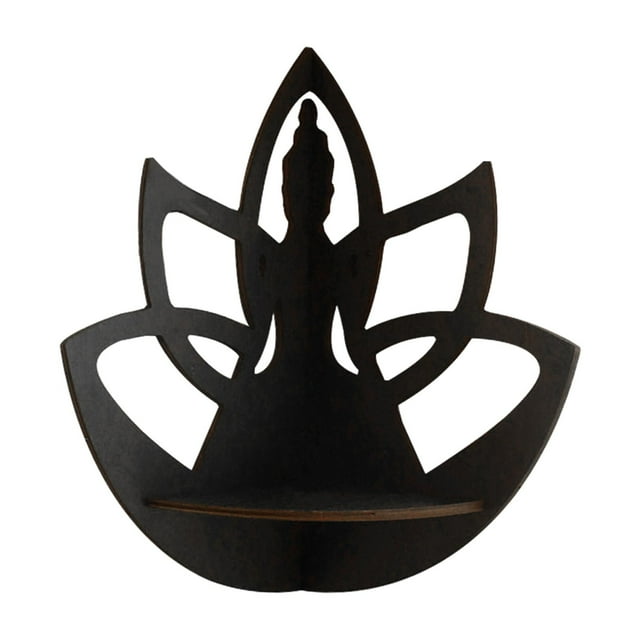Buda con estatua de loto, estante esquinero de pared de madera, estante de almacenamiento, decoración de pared funcional para velas, aceite esencial,