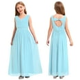 thumbnail image 2 of renvena Girls' Kids Chiffon Sleeveless Beaded Wedding Junior Bridesmaid Dance Prom Party Dress Light Blue 8, 2 of 7