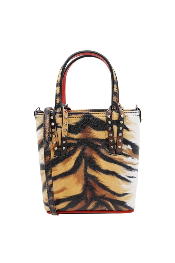 Pre-Owned Christian Louboutin Cabata Spikes North South Calfskin Bengal Tote Bag Multicolor