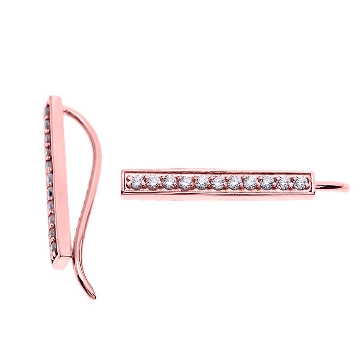 14K ROSE GOLD DIAMOND VERTICAL BAR EAR CUFFS