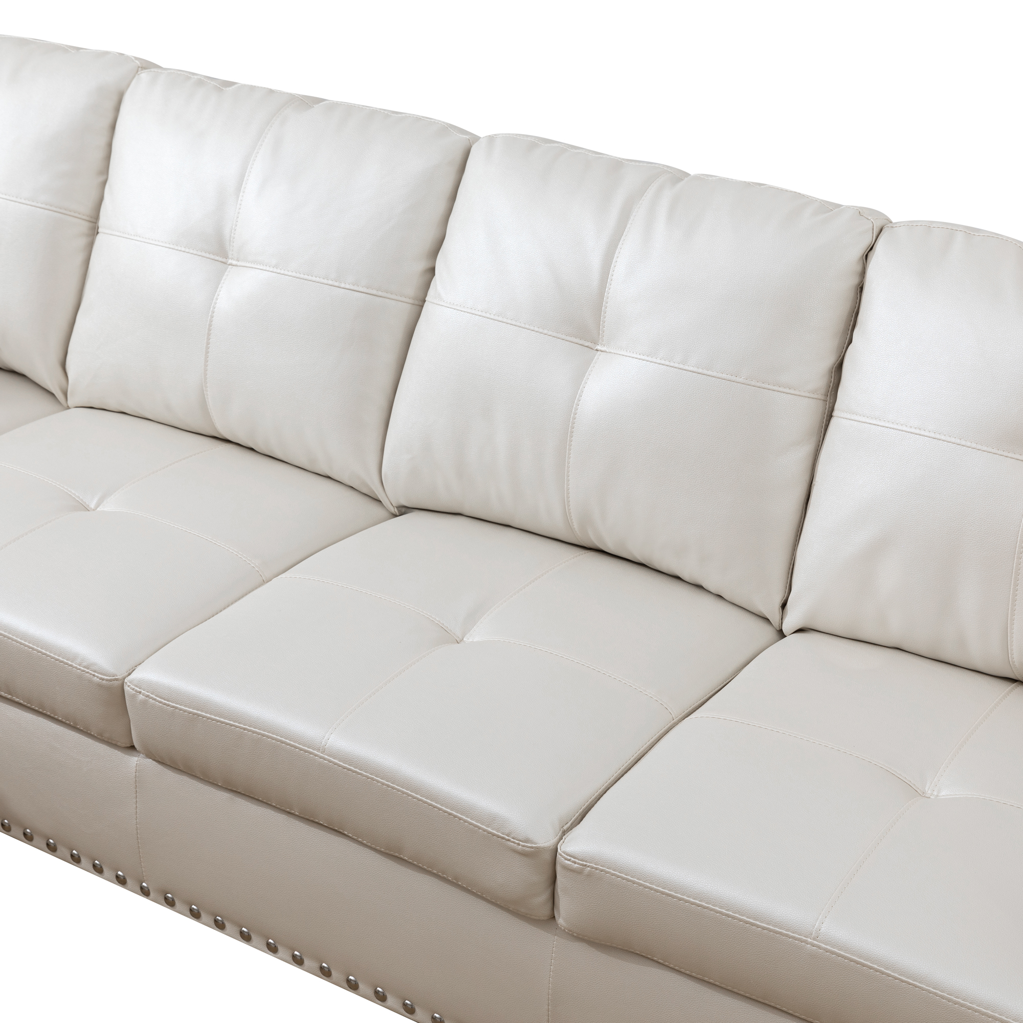 MAYEERTY 97.5" Faux Leather Sectional Sofa, 3-Piece Modular Couch Living Room Sofa Set with Ottoman, White (Left)