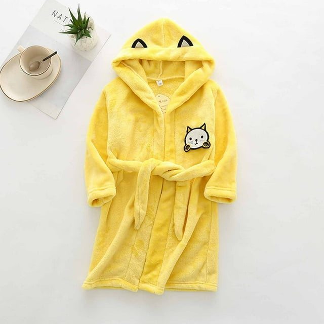 LSLJS Boys Girls Robe Kids Flannel Hooded Bathrobe Sleepwear Toddler Plush Robes With Belt, Kids Robe